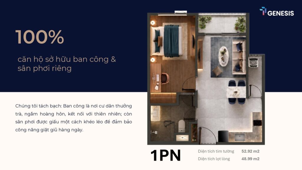 layout căn hộ 1pn dự án căn hộ tt genesis