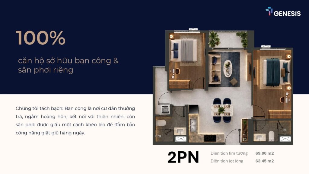 layout căn hộ 2pn dự án căn hộ tt genesis